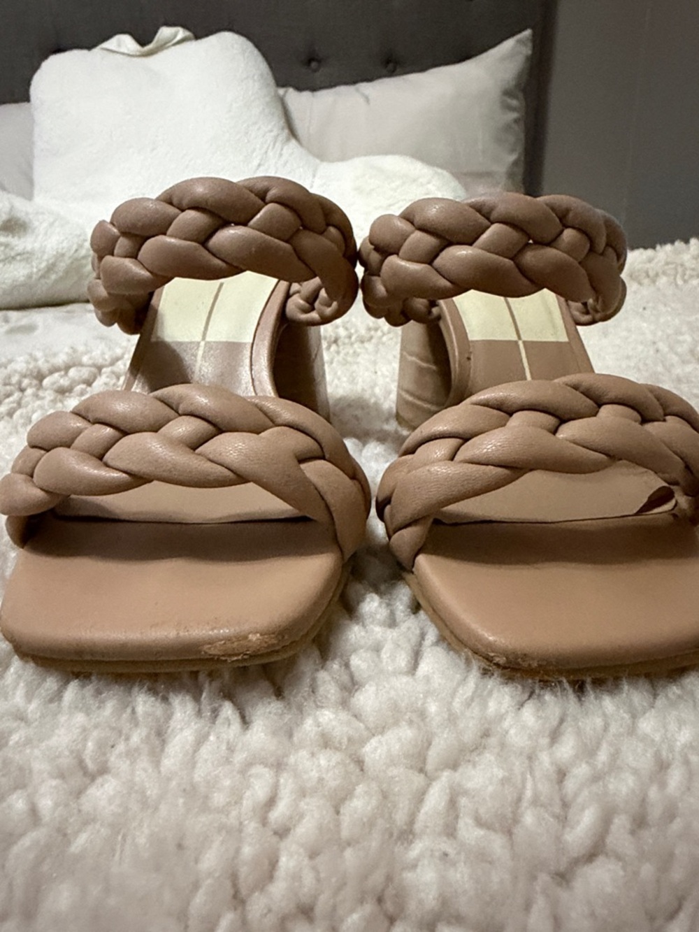 Dolce Vita Braided Double-Strap Heeled Sandals in Taupe - Picture 6 of 7